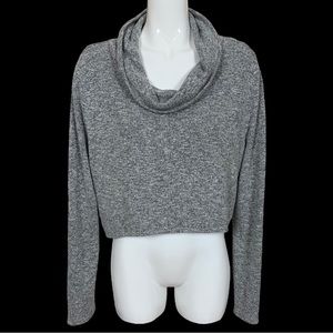 White House Black Market Cropped Gray and Metallic Cowl Neck Sweater XL